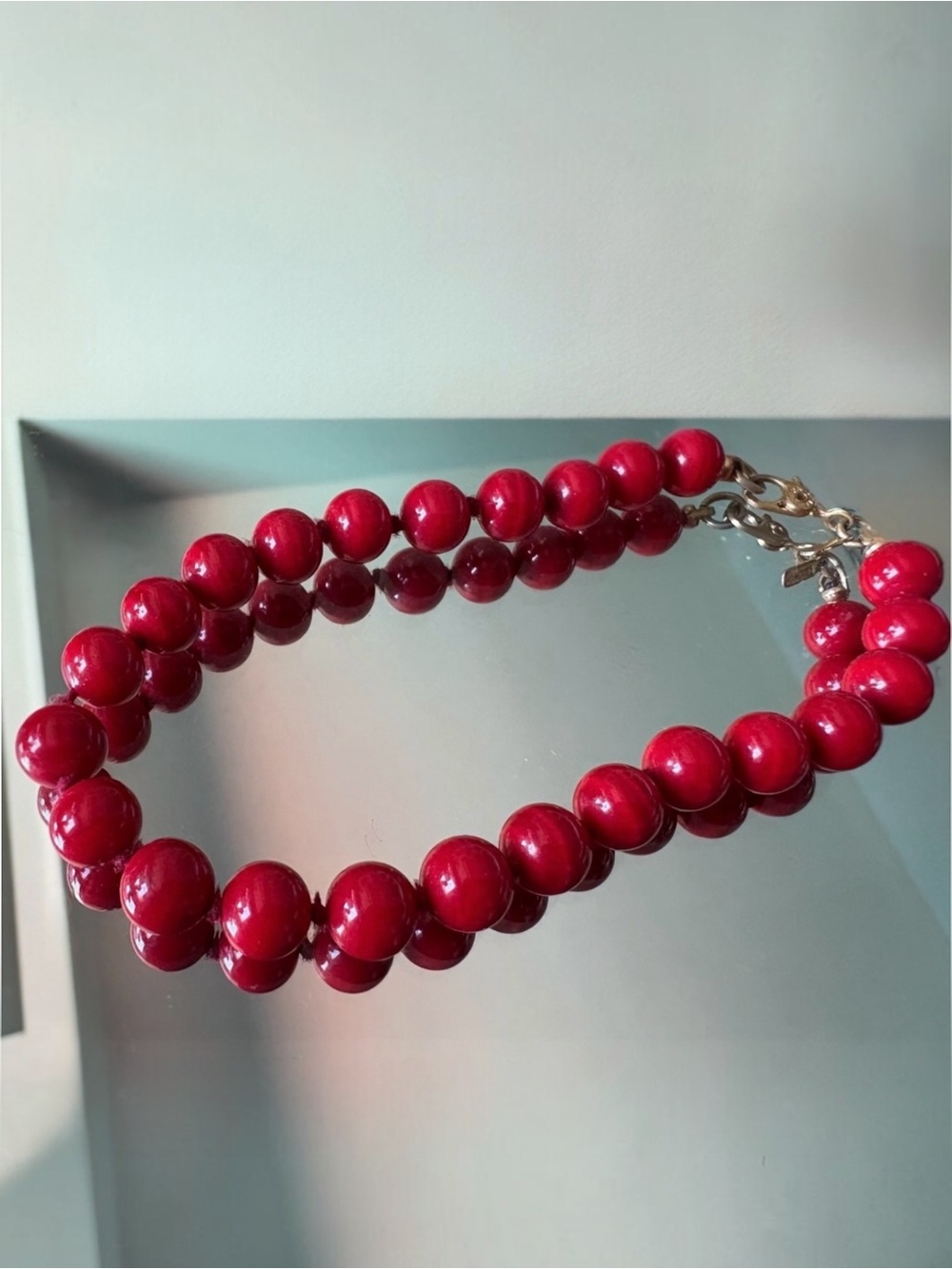 Monet Vintage Red Resin Bead Bracelet Signed